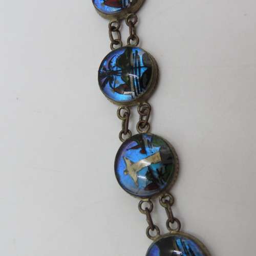 Vintage Brazil Rio butterfly wing bracelet and brooch - Clasp broken