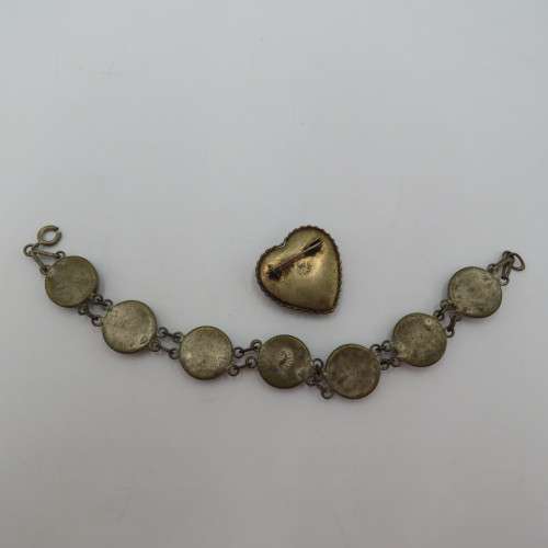 Vintage Brazil Rio butterfly wing bracelet and brooch - Clasp broken