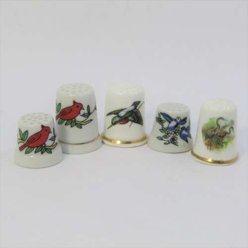 Lot of 5 porcelain bird themed thimbles