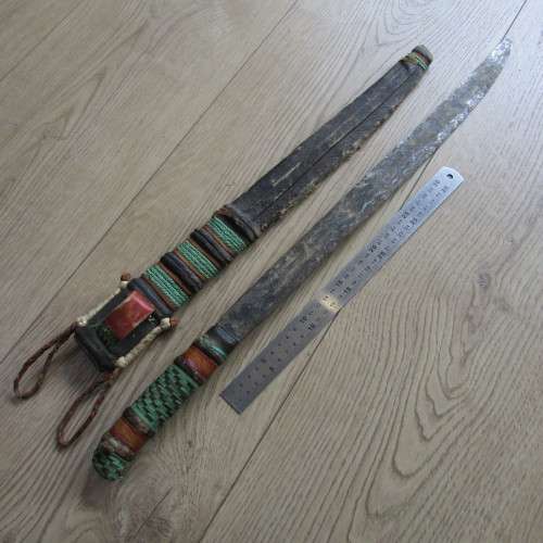 Very Old African handmade dagger with leather work