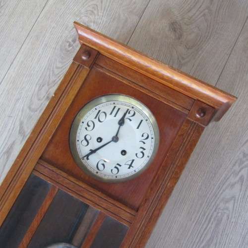 Vintage Oak wooden wall clock - 67 x 30 x 19cm