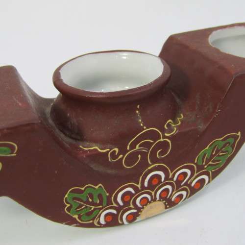 Vintage oriental squirrel salt and pepper shakers with mustard pot on stand