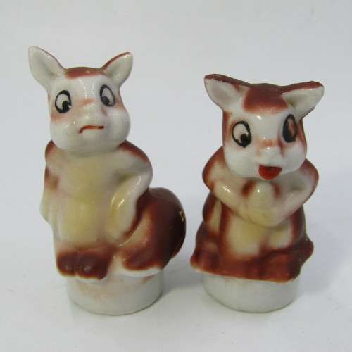 Vintage oriental squirrel salt and pepper shakers with mustard pot on stand