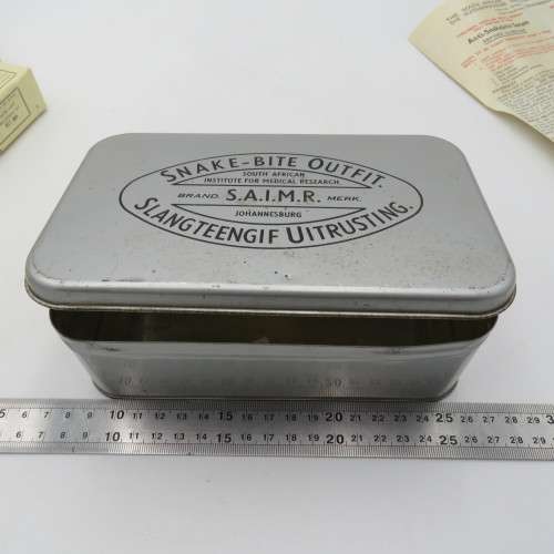 Vintage S.A.I.M.R. 1970`s Snake- Bite Outfit tin with anti-venom contents