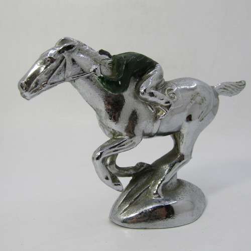 Vintage Chrome Horse and Jockey hood ornament  / trophy topper - A57A