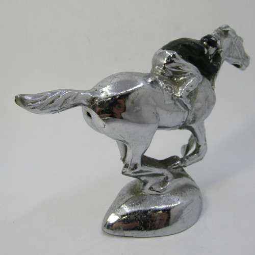 Vintage Chrome Horse and Jockey hood ornament  / trophy topper - A57A