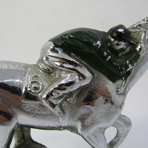 Vintage Chrome Horse and Jockey hood ornament  / trophy topper - A57A