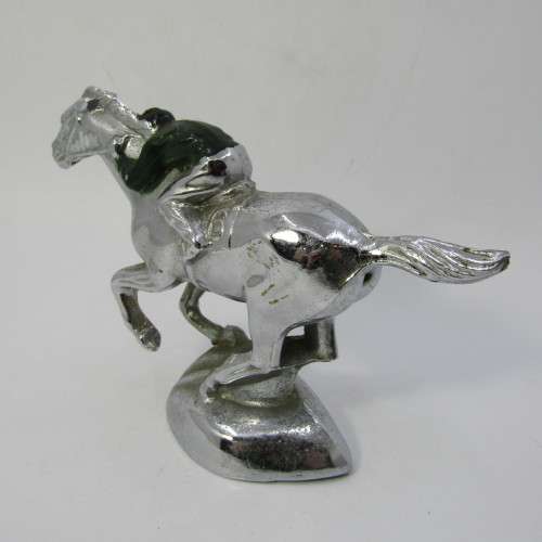Vintage Chrome Horse and Jockey hood ornament  / trophy topper - A57A