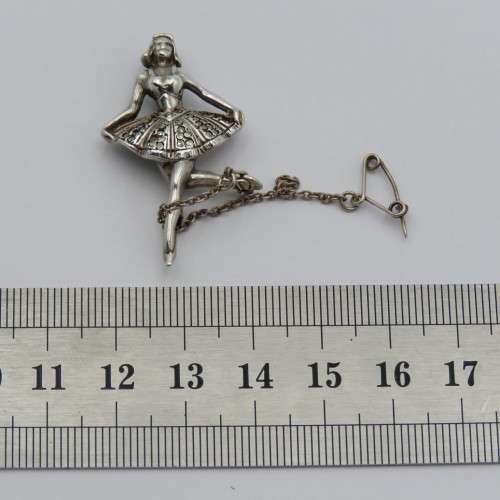 Pin Brooch Ballerina - Marcasite - Lovely safety chain