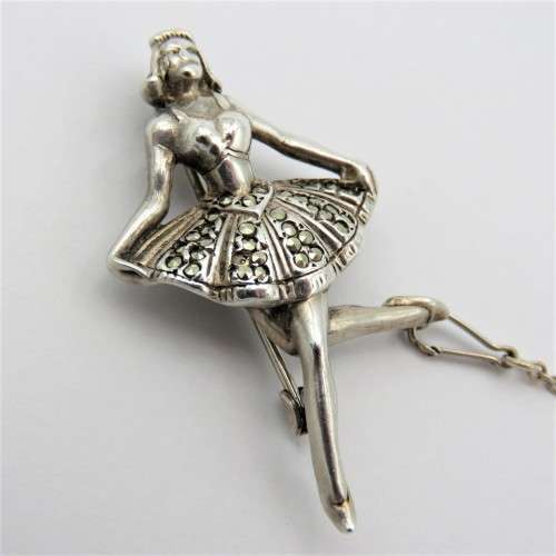 Pin Brooch Ballerina - Marcasite - Lovely safety chain