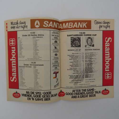 WP Rugby official programme - Norwich Life WP vs Northern Transvaal 01 September 1990