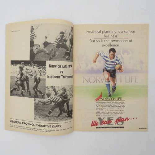 WP Rugby official programme - Norwich Life WP vs Northern Transvaal 01 September 1990
