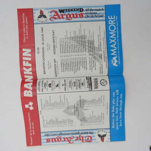 WP Rugby official programme - Norwich life WP vs N. OFS - 25 July 1992