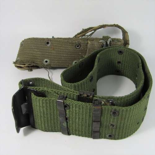 Pair of US Army webbing belts - one is well used - 97cm and 115cm