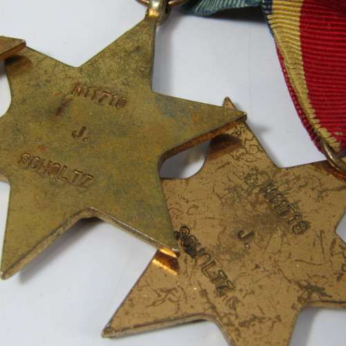 Set of 4 WW2 medals issued to M11710J. Scholtz