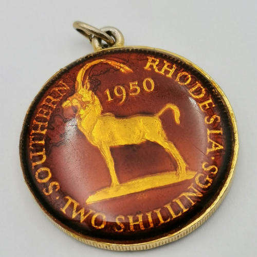 Rhodesia 1950 Two Shilling enameled and made into pendant