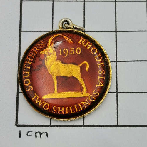 Rhodesia 1950 Two Shilling enameled and made into pendant