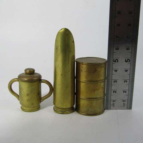 Lot of 3 miniature brass WW2 trench art ornaments
