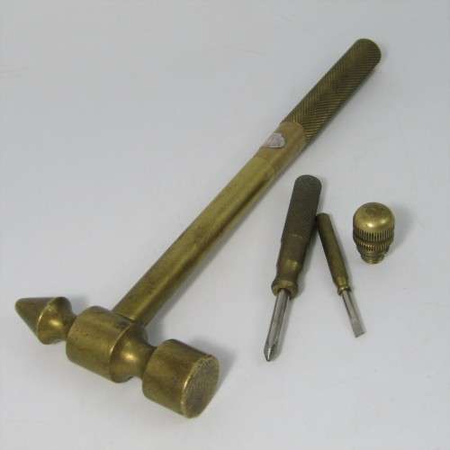 Vintage Elweco brass mini hammer with screwdrivers in handle