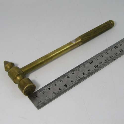 Vintage Elweco brass mini hammer with screwdrivers in handle