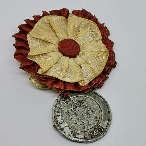 WW1 Dog tag made from aluminum medallion - J Theron 2419 - with remembrance poppy