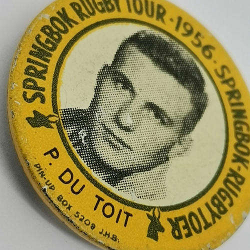 1956 Springbok Rugby tour Piet du Toit tinnie badge