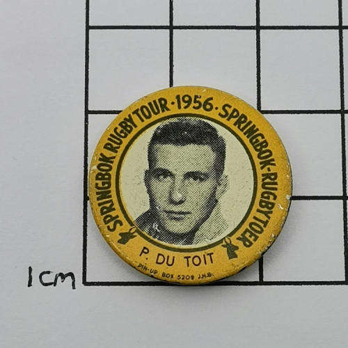 1956 Springbok Rugby tour Piet du Toit tinnie badge