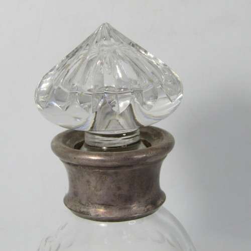 Beautiful vintage glass decanter with silver plated rim