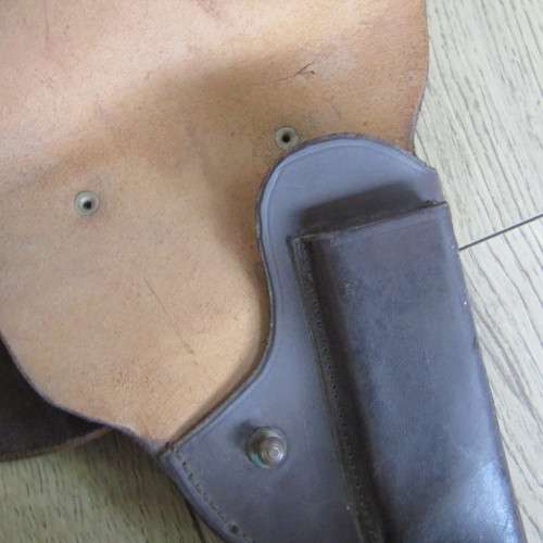 Old leather Police sam brown belt with gun holster and handcuff pouch - 106cm