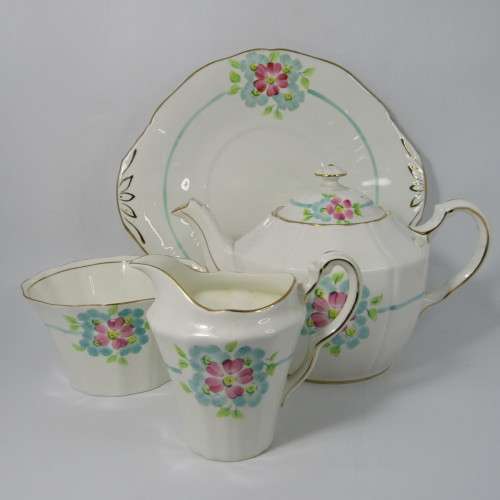 Vintage Adderley porcelain teapot, milk jug, sugar bowl and cookie platter