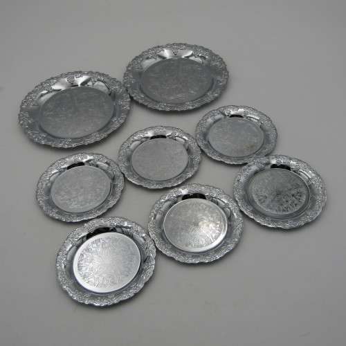 Vintage Chrome plated set of 6 coasters & 2 wine bottle coasters