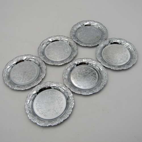 Vintage Chrome plated set of 6 coasters & 2 wine bottle coasters