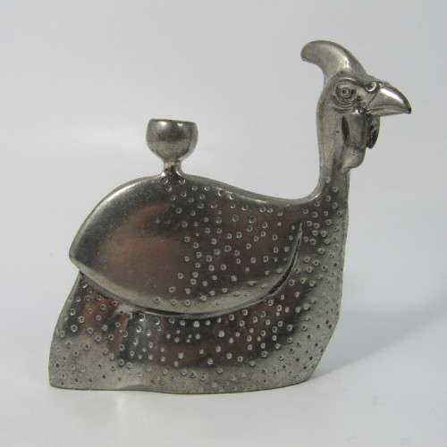 Pair of white metal guinea fowl candle holders