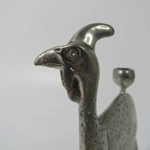 Pair of white metal guinea fowl candle holders