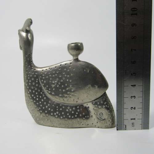 Pair of white metal guinea fowl candle holders