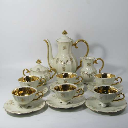 Vintage German Alka Bavaria Gilt Floral design demitasse set