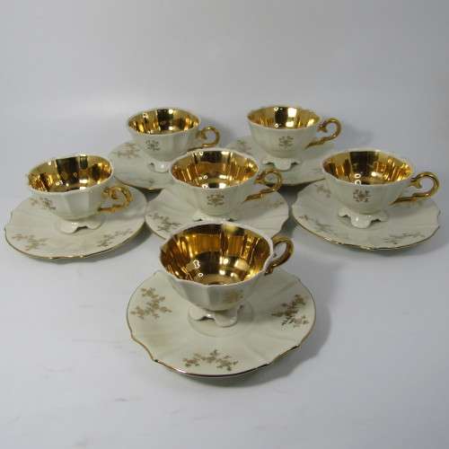 Vintage German Alka Bavaria Gilt Floral design demitasse set