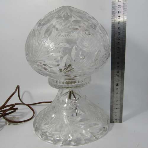 Vintage 1960`s Czechoslovakia crystal cut glass lamp - small chips on rim - working
