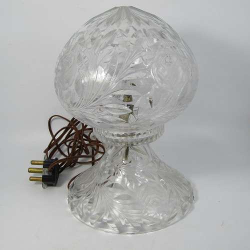 Vintage 1960`s Czechoslovakia crystal cut glass lamp - small chips on rim - working