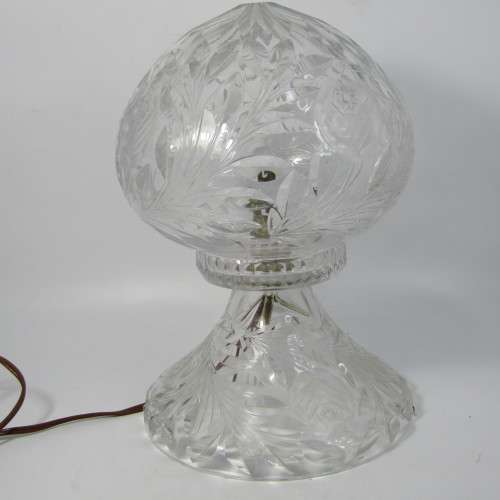 Vintage 1960`s Czechoslovakia crystal cut glass lamp - small chips on rim - working