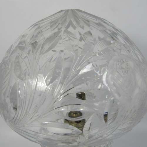 Vintage 1960`s Czechoslovakia crystal cut glass lamp - small chips on rim - working