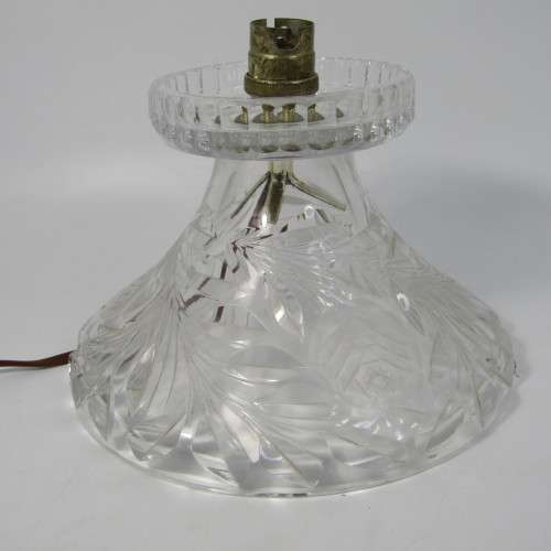Vintage 1960`s Czechoslovakia crystal cut glass lamp - small chips on rim - working