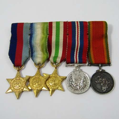 Set of 5 WW2 miniature medals including Atlantic star