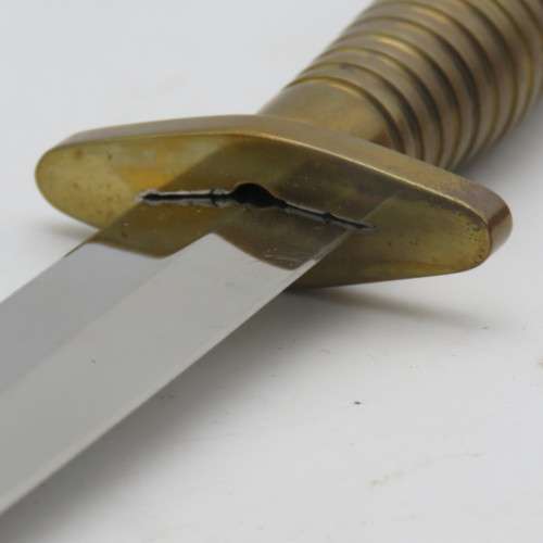 Handmade WW2 style Fairbairn Sykes fighting knife with brass handle in wooden box by Riaan Ras