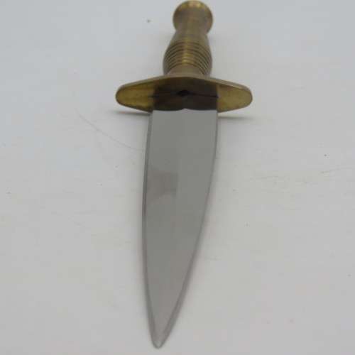 Handmade WW2 style Fairbairn Sykes fighting knife with brass handle in wooden box by Riaan Ras