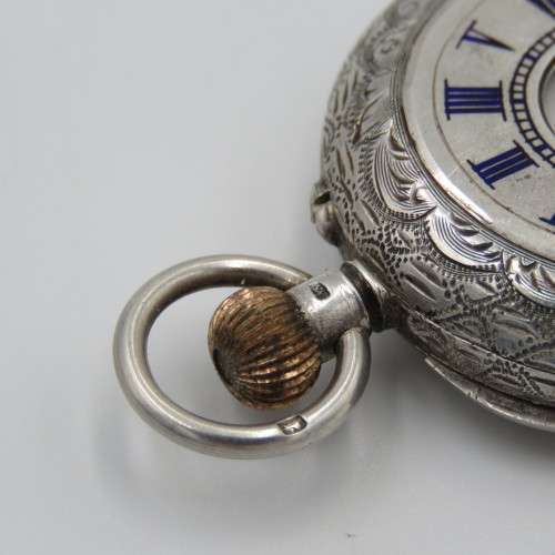 Antique Sterling silver half hunter ladies pocket watch - working