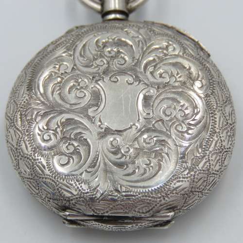 Antique Sterling silver half hunter ladies pocket watch - working