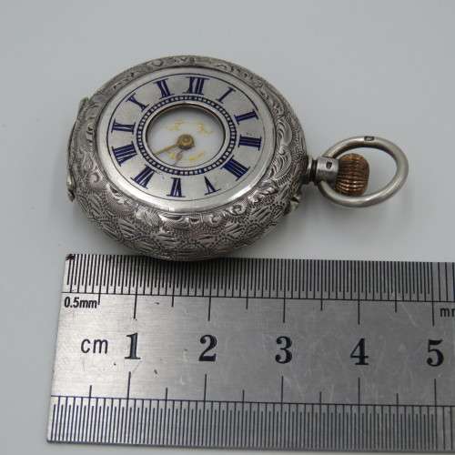 Antique Sterling silver half hunter ladies pocket watch - working