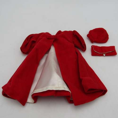 Barbie doll red coat with hat and handbag