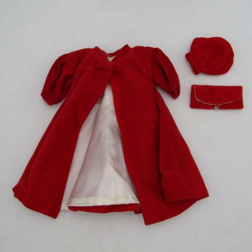 Barbie doll red coat with hat and handbag